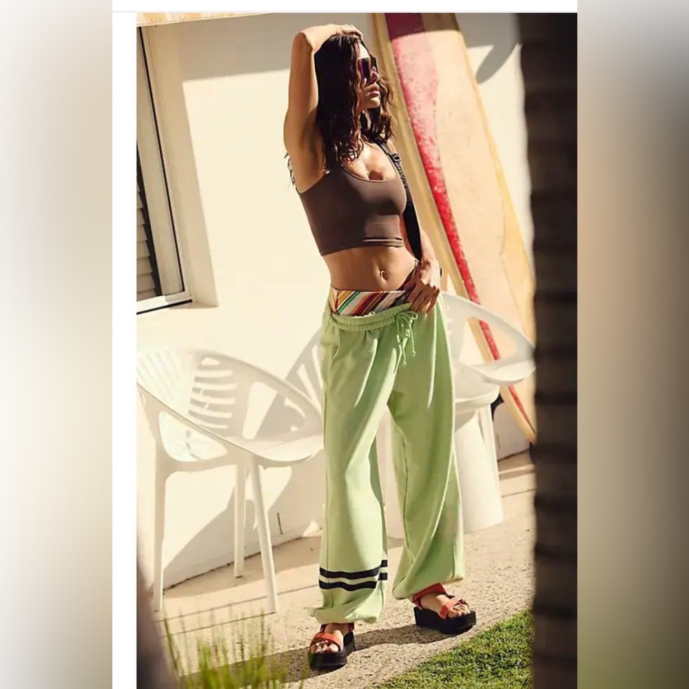 Free People Light Green Track Pants with Black Stripe
